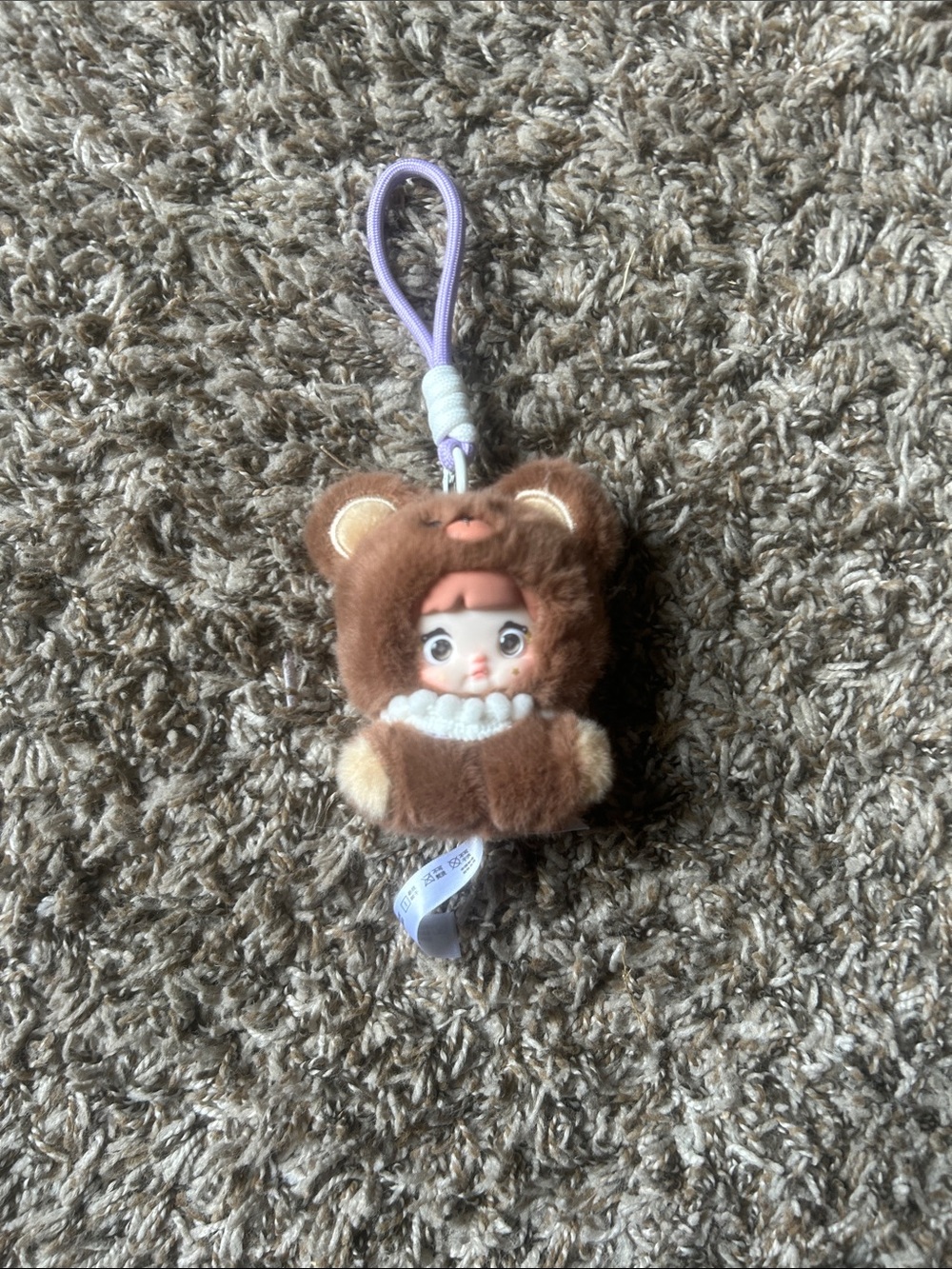 Plush Brown Bear Doll Keychain with Lavender Strap
